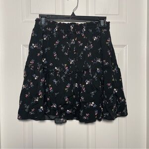 NWT Alelly Black Rayon Cotton Floral Tiered Mini Skirt Size Small